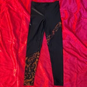 Koral Black  Leggings With Leopard Print Detail